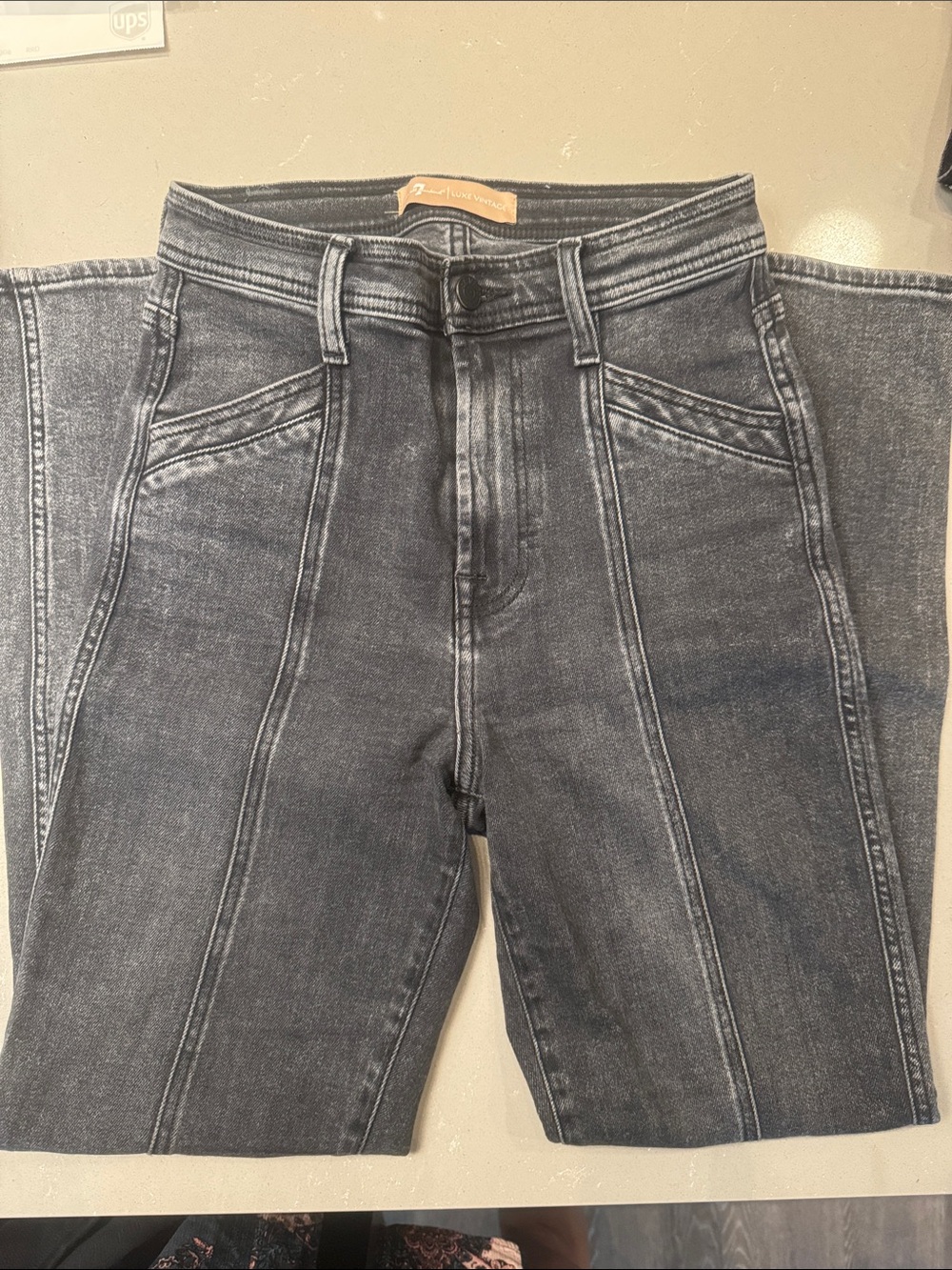 7 For All Mankind High-Rise Paneled Jeans in Washed Black